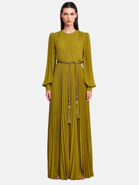 Fleece Chiffon Midi Dress in Green