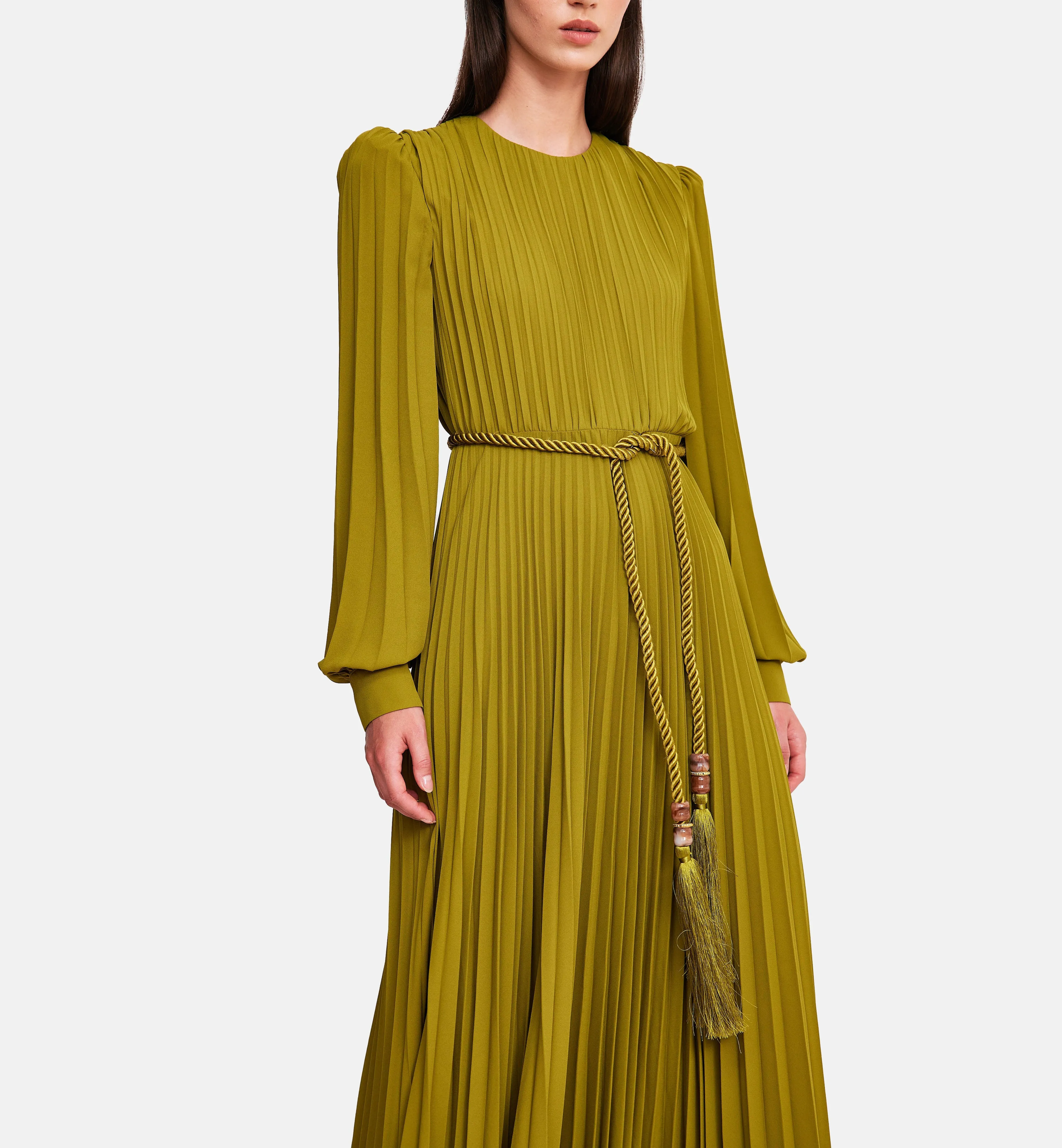 Fleece Chiffon Midi Dress in Green