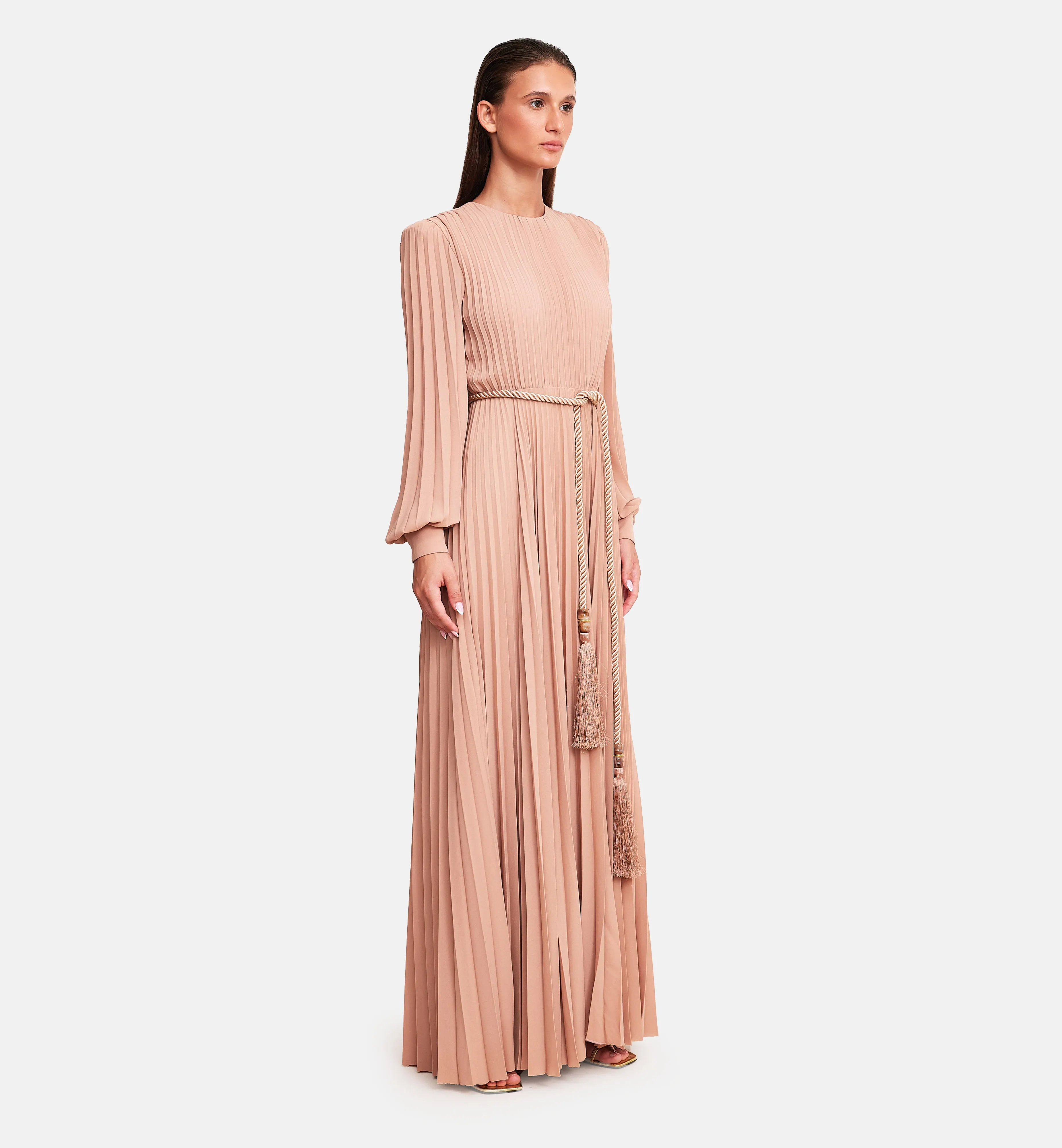 Fleece Chiffon Midi Dress in Powder