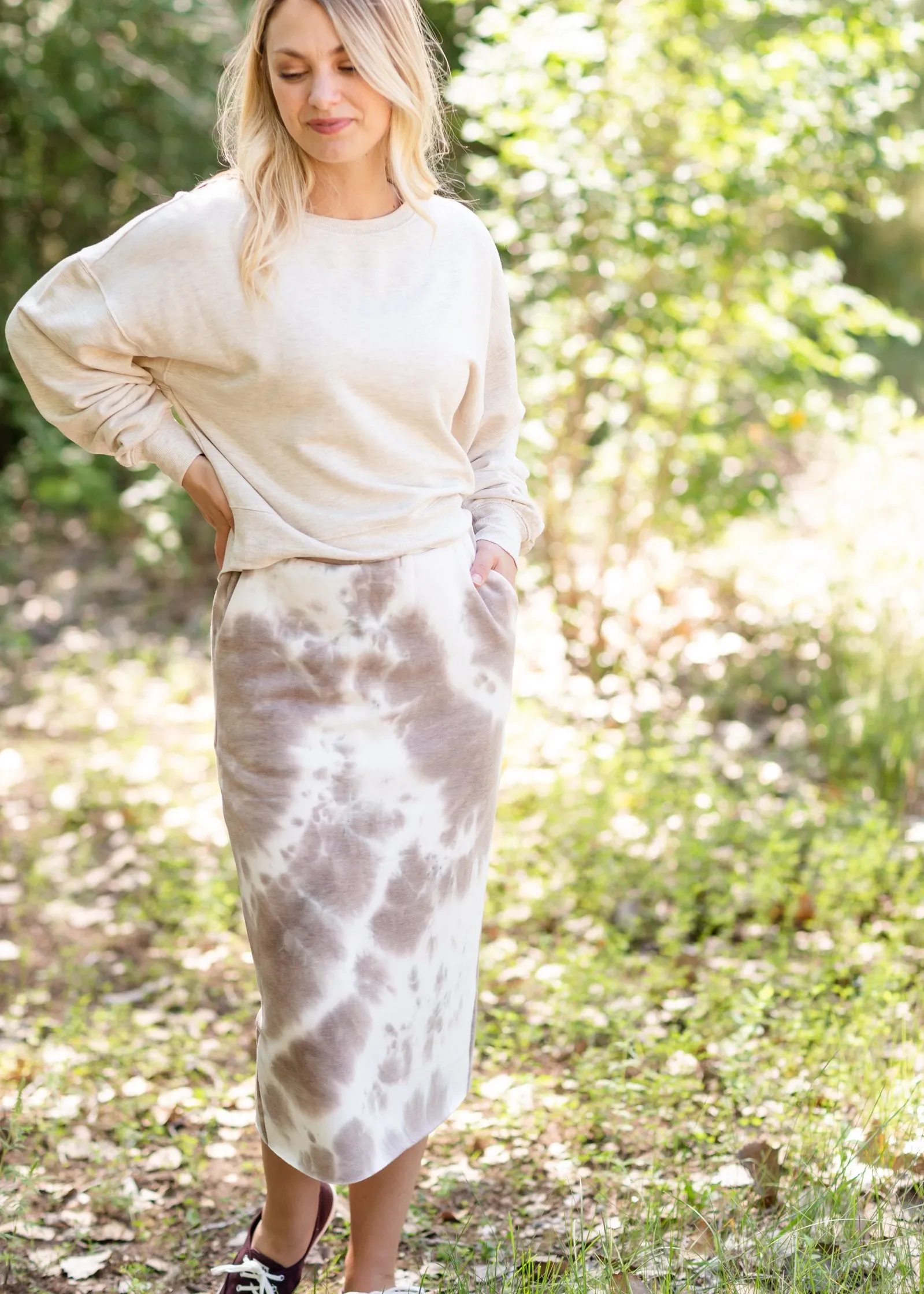Fleece Lined Tie Dye Midi Skirt - FINAL SALE