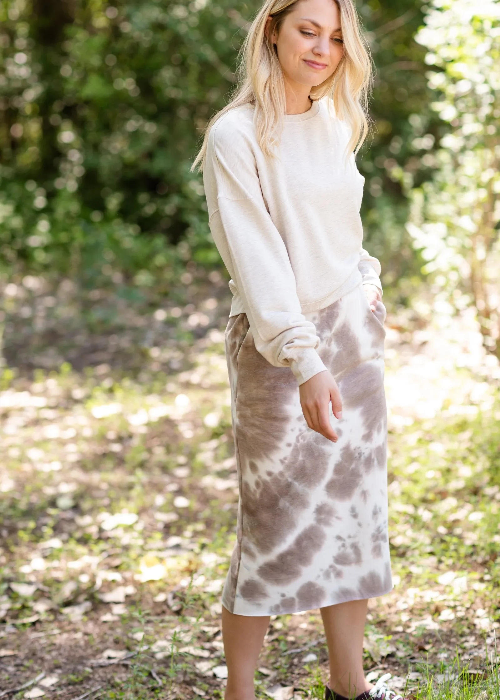 Fleece Lined Tie Dye Midi Skirt - FINAL SALE
