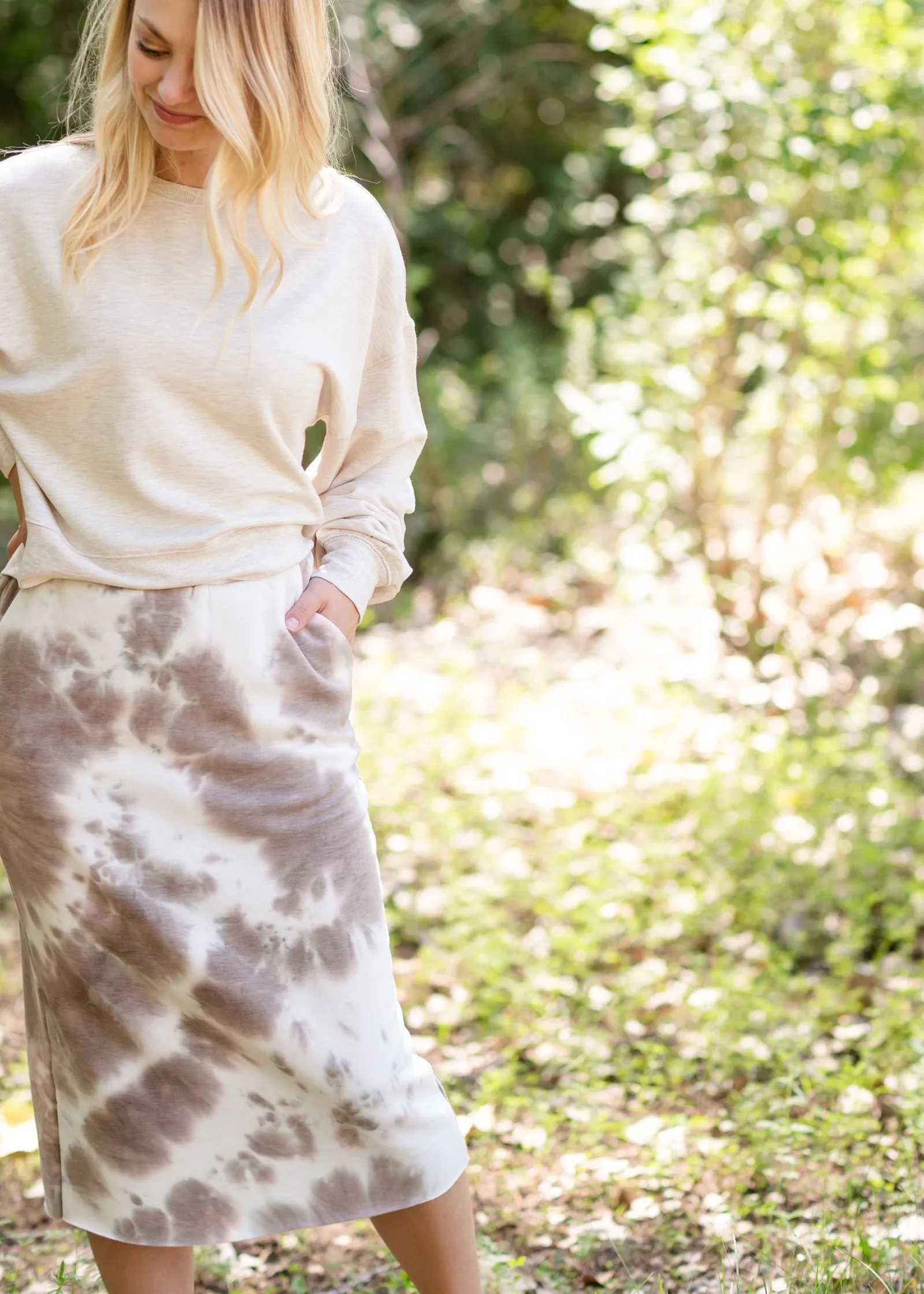 Fleece Lined Tie Dye Midi Skirt - FINAL SALE