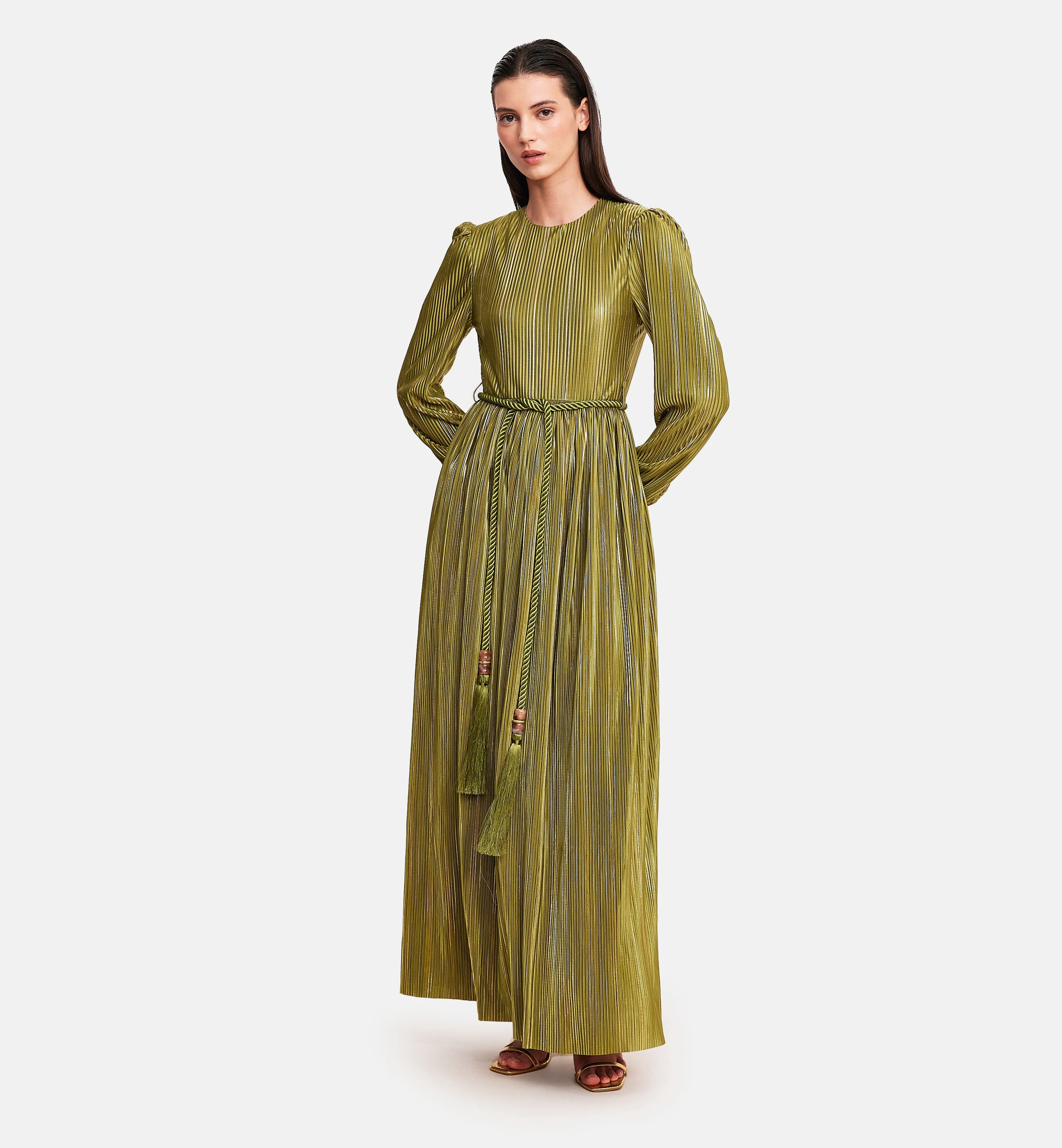 Fleece with Lurex Midi Dress in Green
