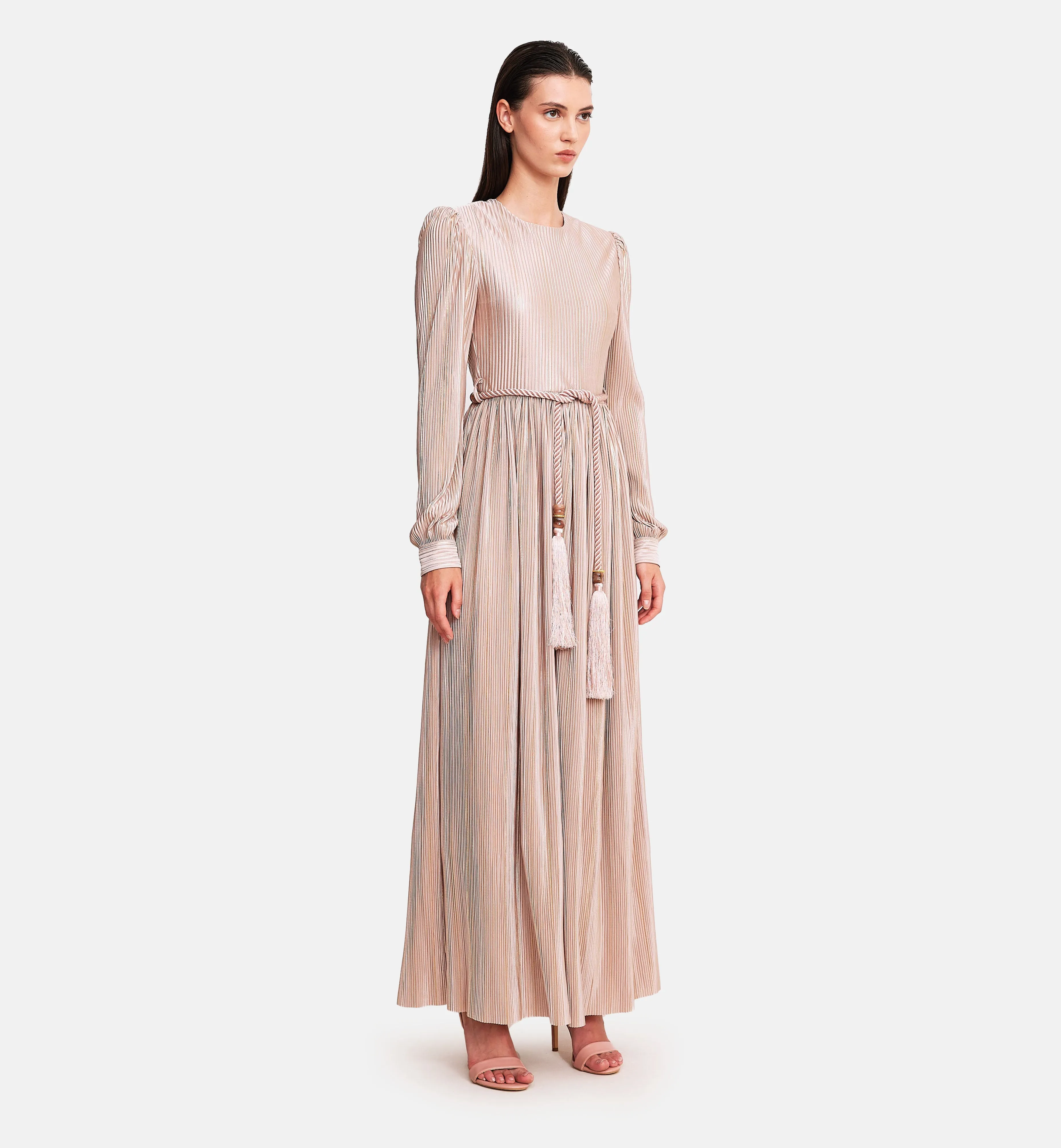 Fleece with Lurex Midi Dress in Powder