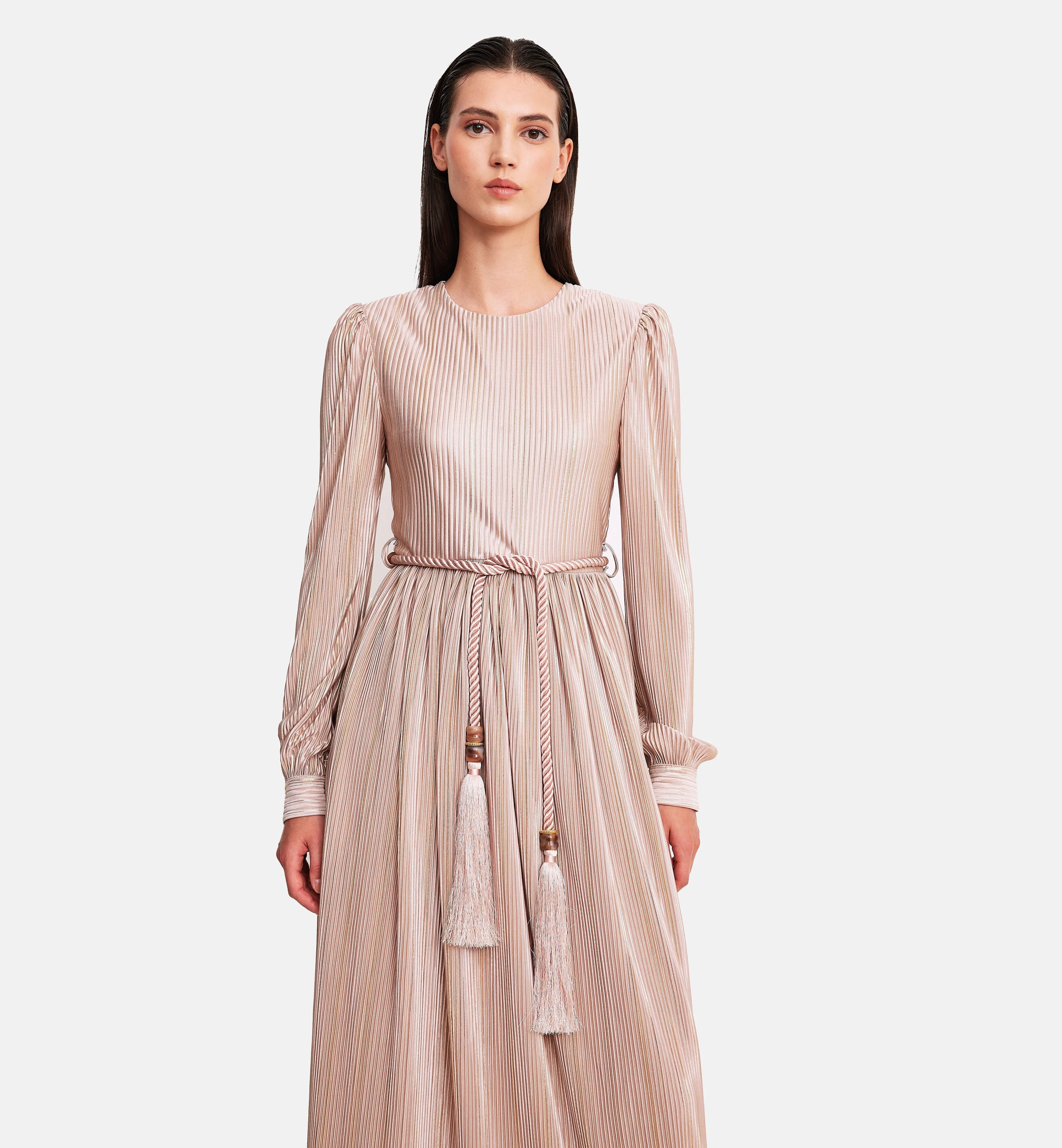 Fleece with Lurex Midi Dress in Powder