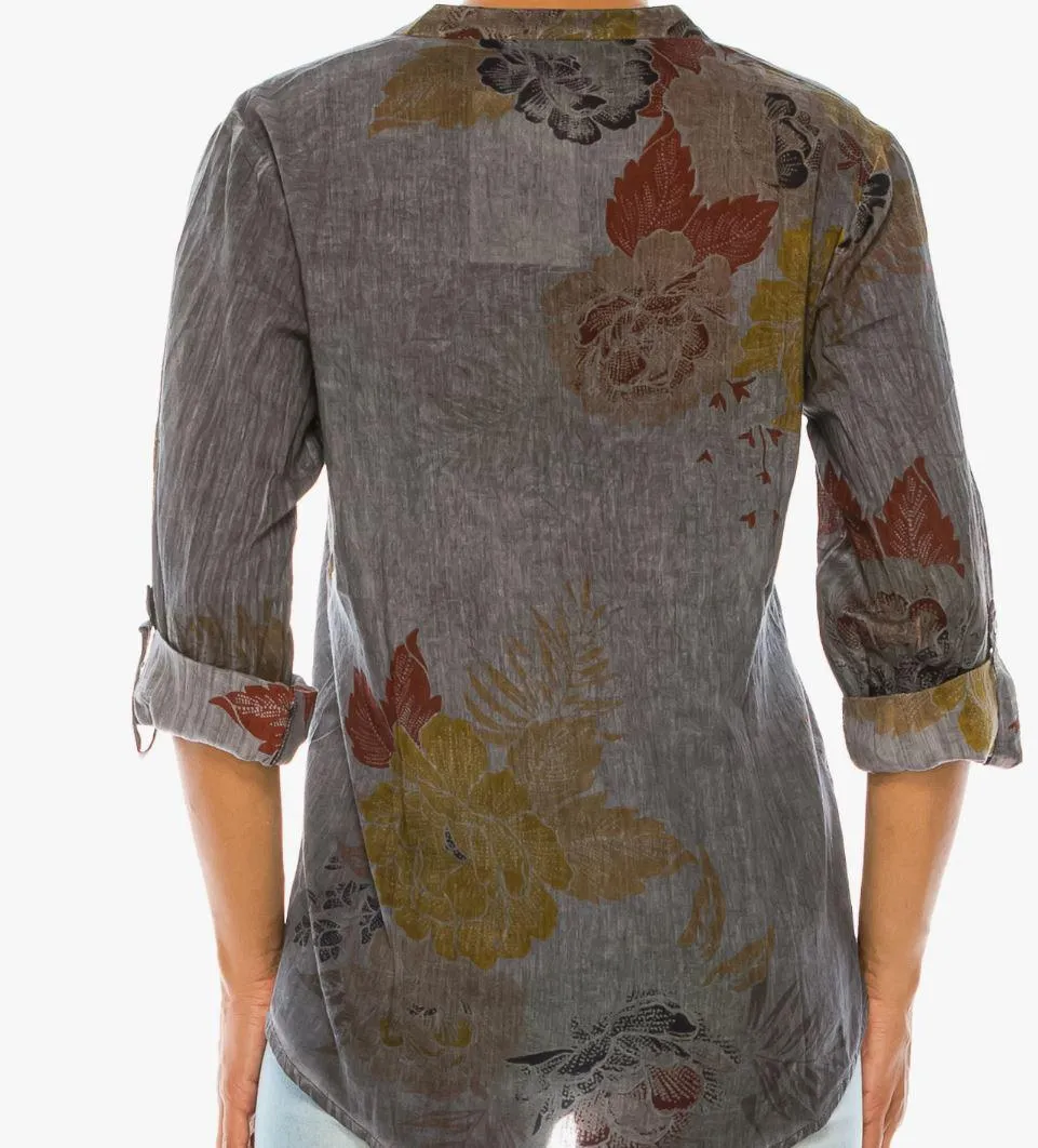 Floral Charcoal Tunic with Paisley Embroidery & Vintage Wash | Poppy Seed