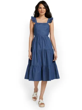 Flutter-Sleeve Chambray Dress