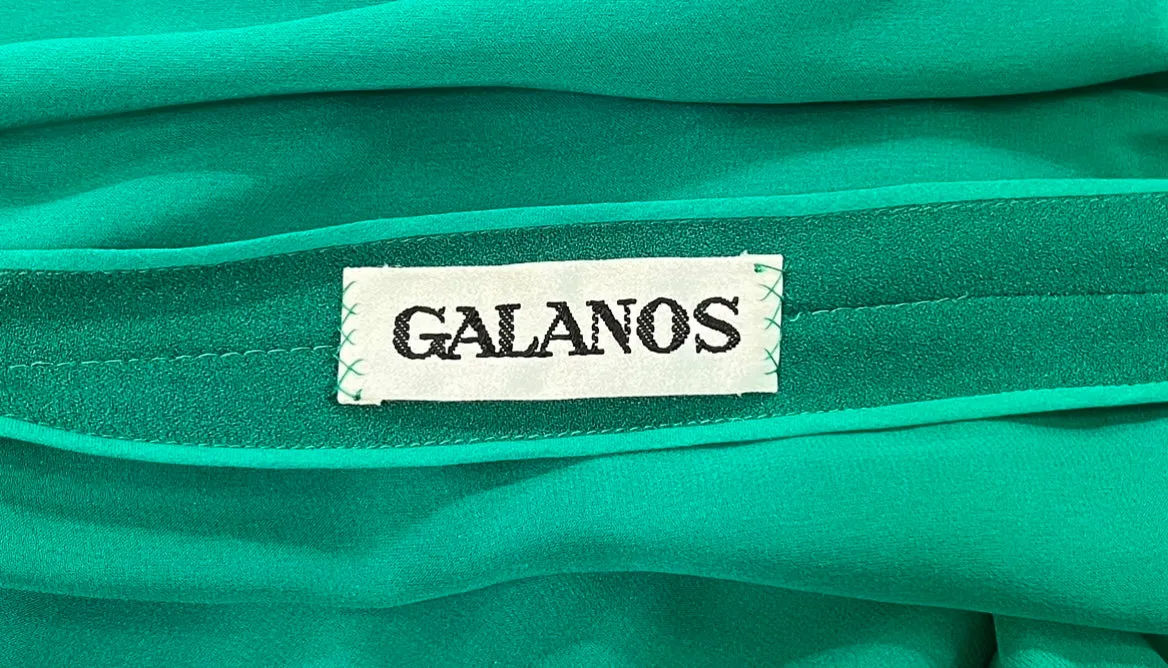 Galanos 80s Emerald Green Gown w/ Woven Front Detail