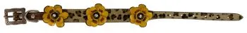 Genuine leather dog collar with a hair on cheetah, and yellow painted 3D flower accent