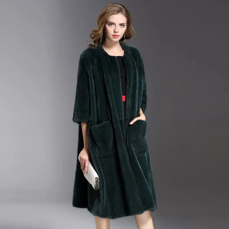 Genuine Mink Wide Waist Fur Coat