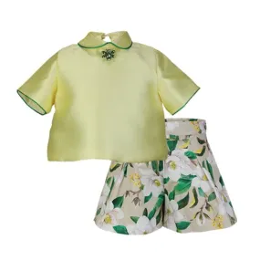GIRLS BEIGE FLORAL SKORT SET