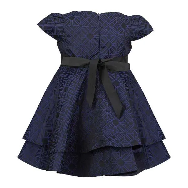 GIRLS N.BLUE DAMASK CAP SLEEVE DRESS