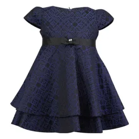 GIRLS N.BLUE DAMASK CAP SLEEVE DRESS