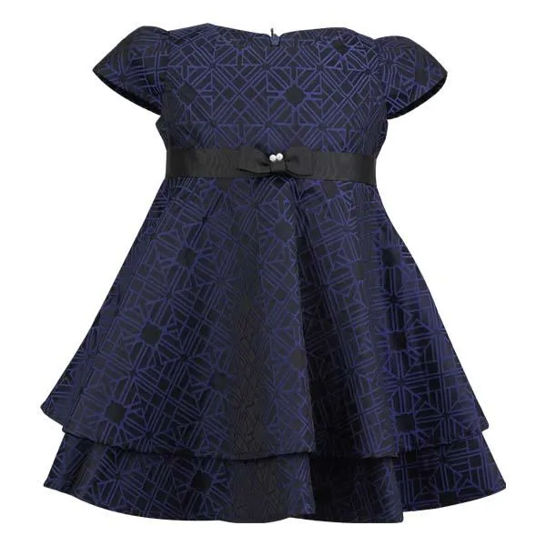 GIRLS N.BLUE DAMASK CAP SLEEVE DRESS