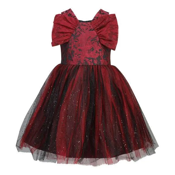 GIRLS WINE DAMASK DRESS