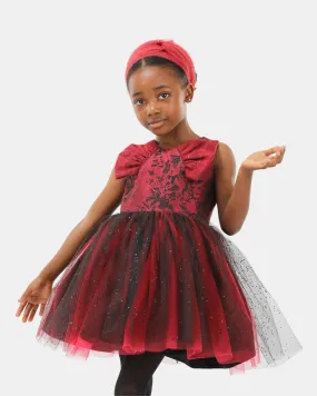 GIRLS WINE DAMASK DRESS