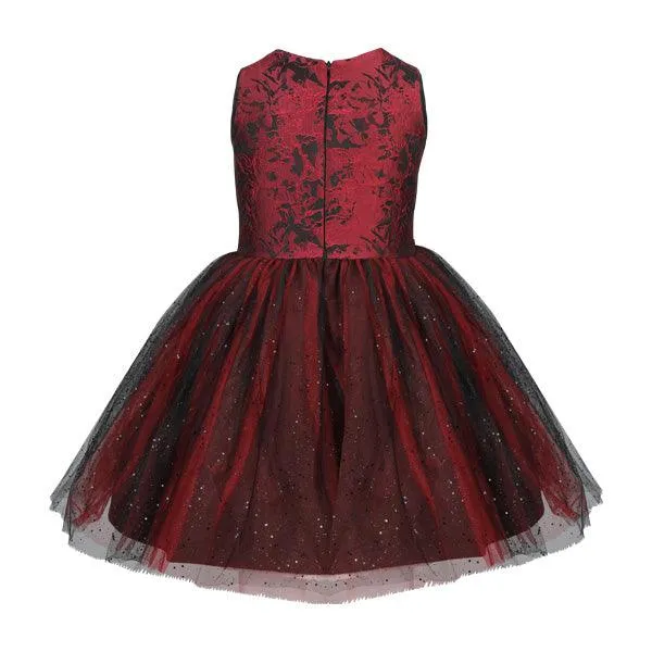 GIRLS WINE DAMASK DRESS