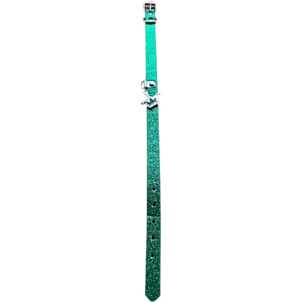 Glitter Dog Collar With Crown Green - Adjustable Sparkly Durable Pet Accessory
