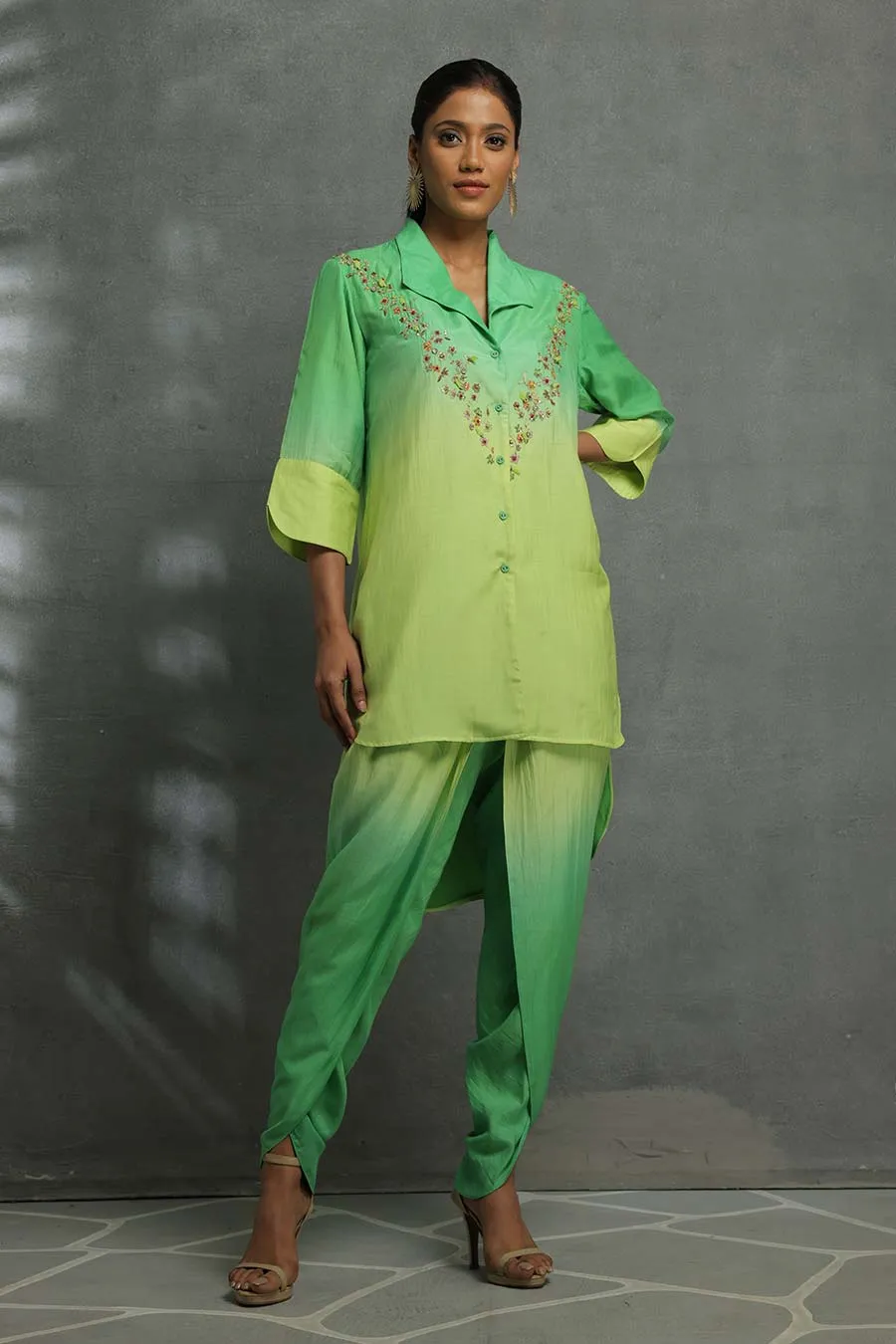Green Ombre Embellished Tunic & Pant Set