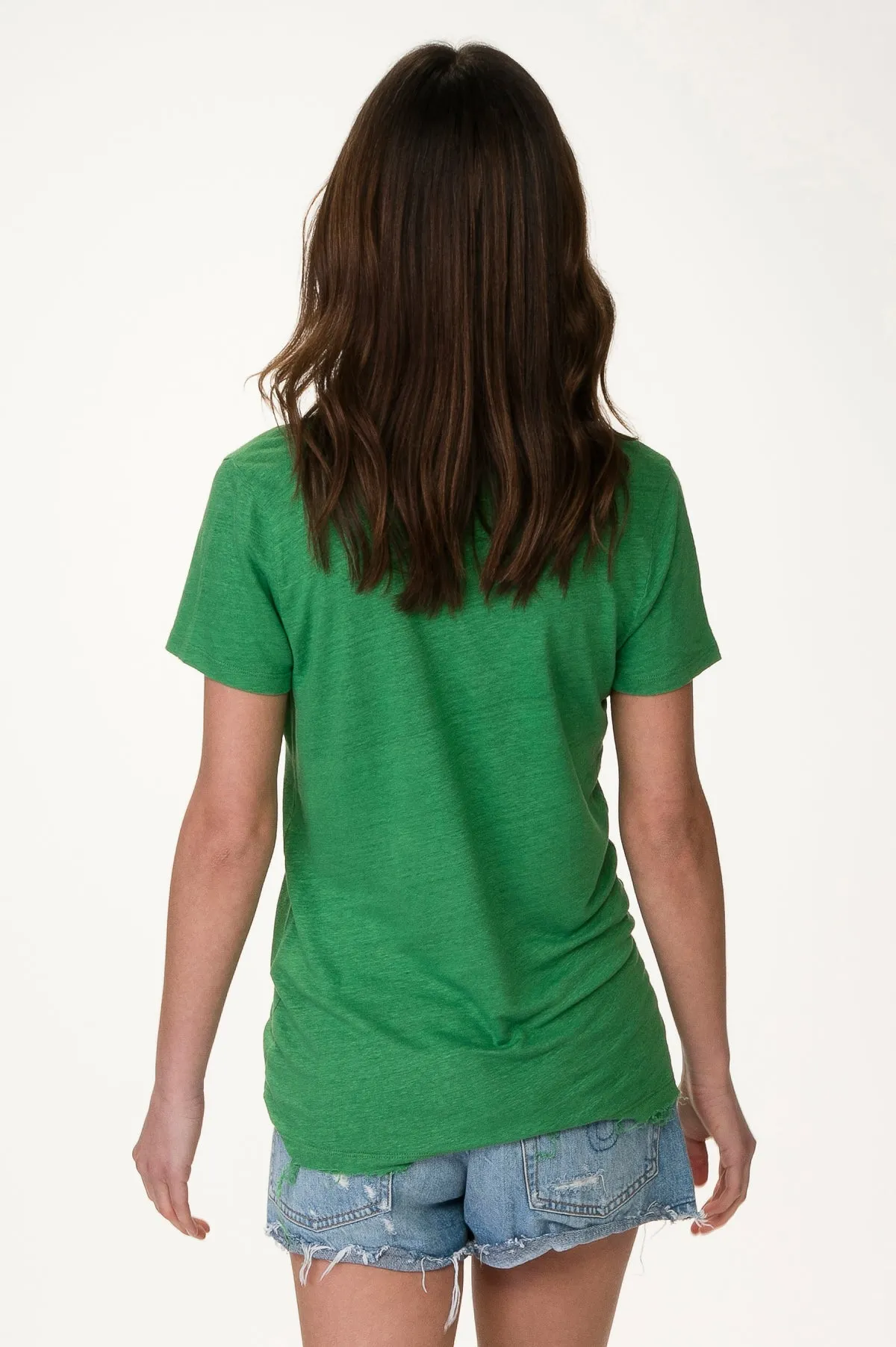 Green V Neck Linen Tee