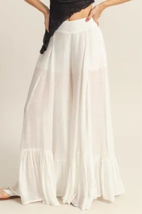High-Waist Ruffle Flared Wide Leg Pants