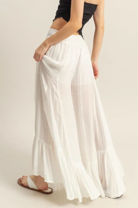 High-Waist Ruffle Flared Wide Leg Pants