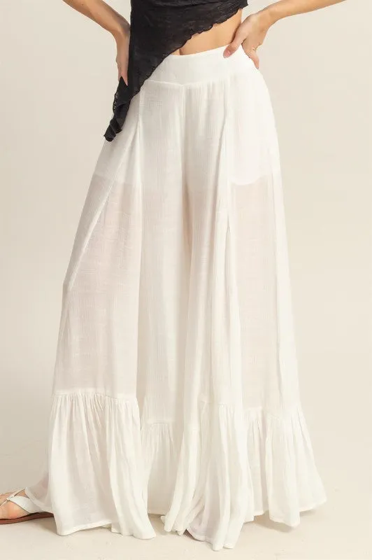 High-Waist Ruffle Flared Wide Leg Pants