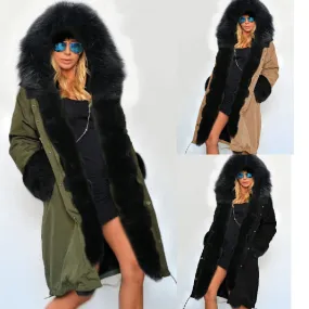 Hooded Faux Fur Cuff Long Cotton Coat
