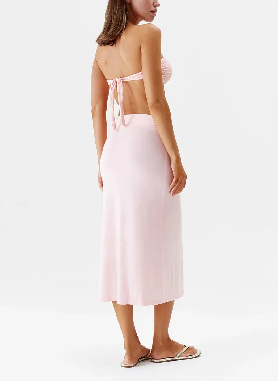 Ida Mid Length Tie Side Wrap Skirt Rose