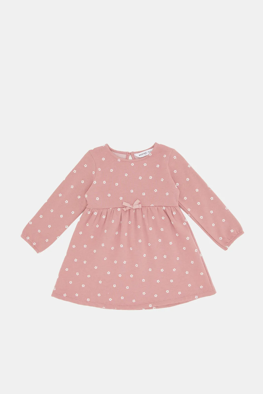 Infant Girls Pink Fleece Dress With Bow