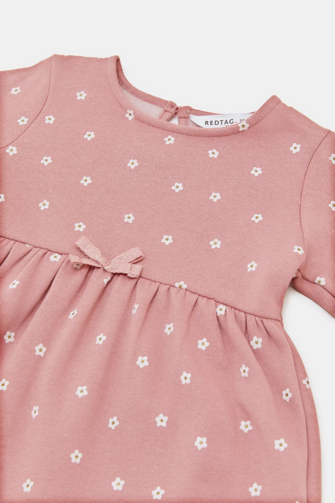 Infant Girls Pink Fleece Dress With Bow