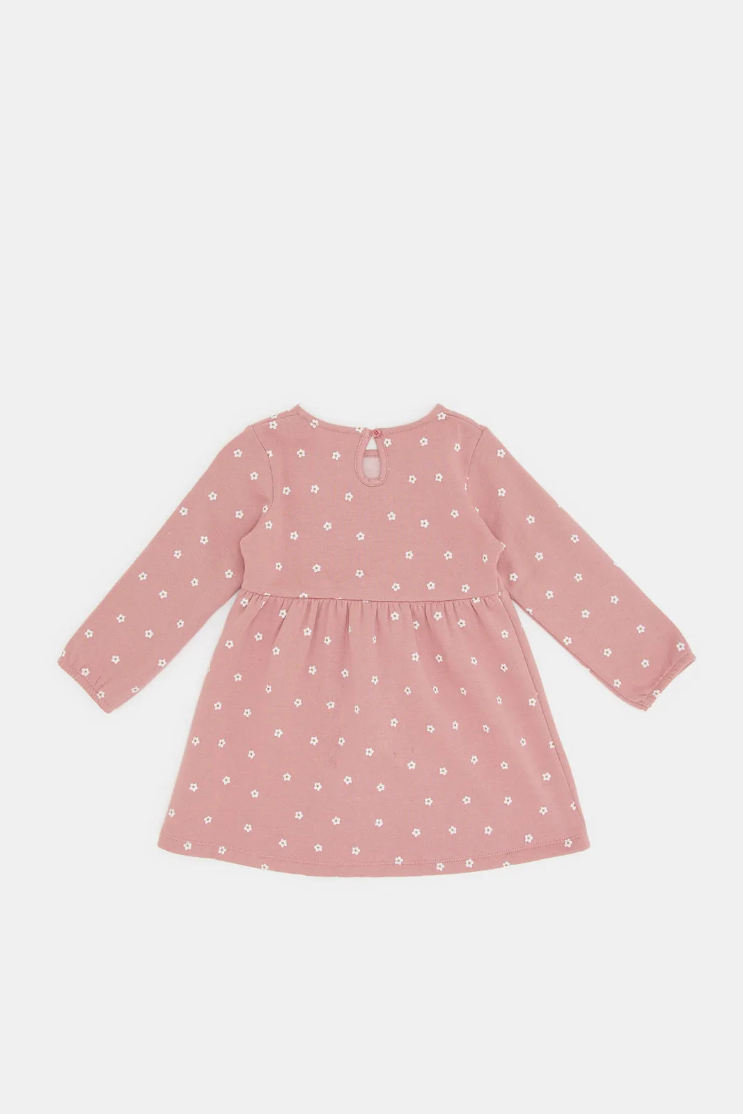 Infant Girls Pink Fleece Dress With Bow