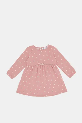 Infant Girls Pink Fleece Dress With Bow