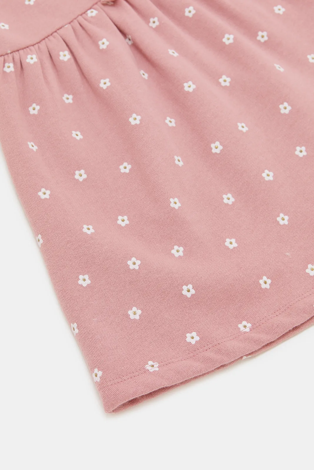 Infant Girls Pink Fleece Dress With Bow