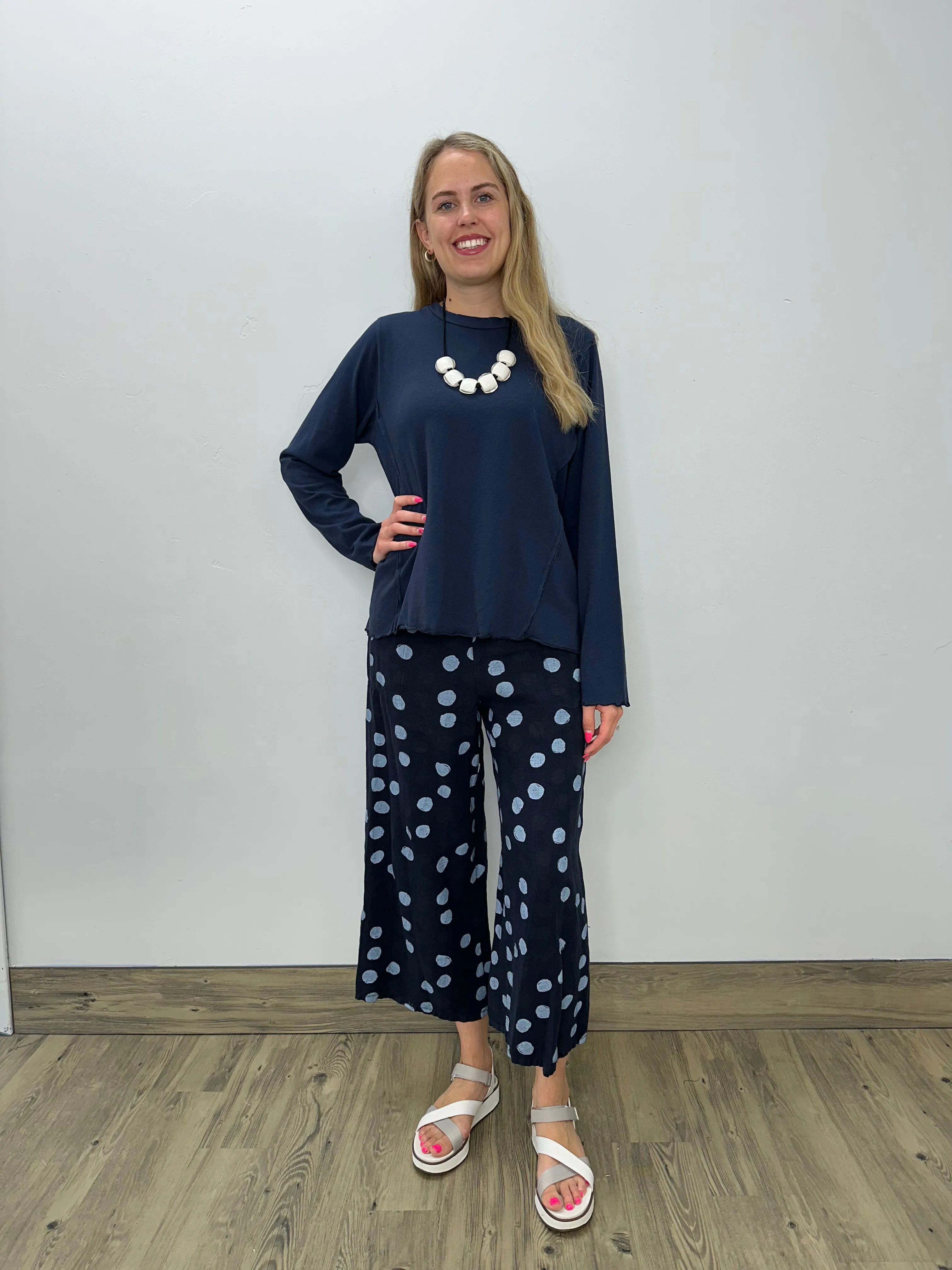 Ink Navy Long Sleeve Cotton Top