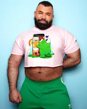 Introducing Hoppy: Your Playful Dating App Addict on pink, mens crop top