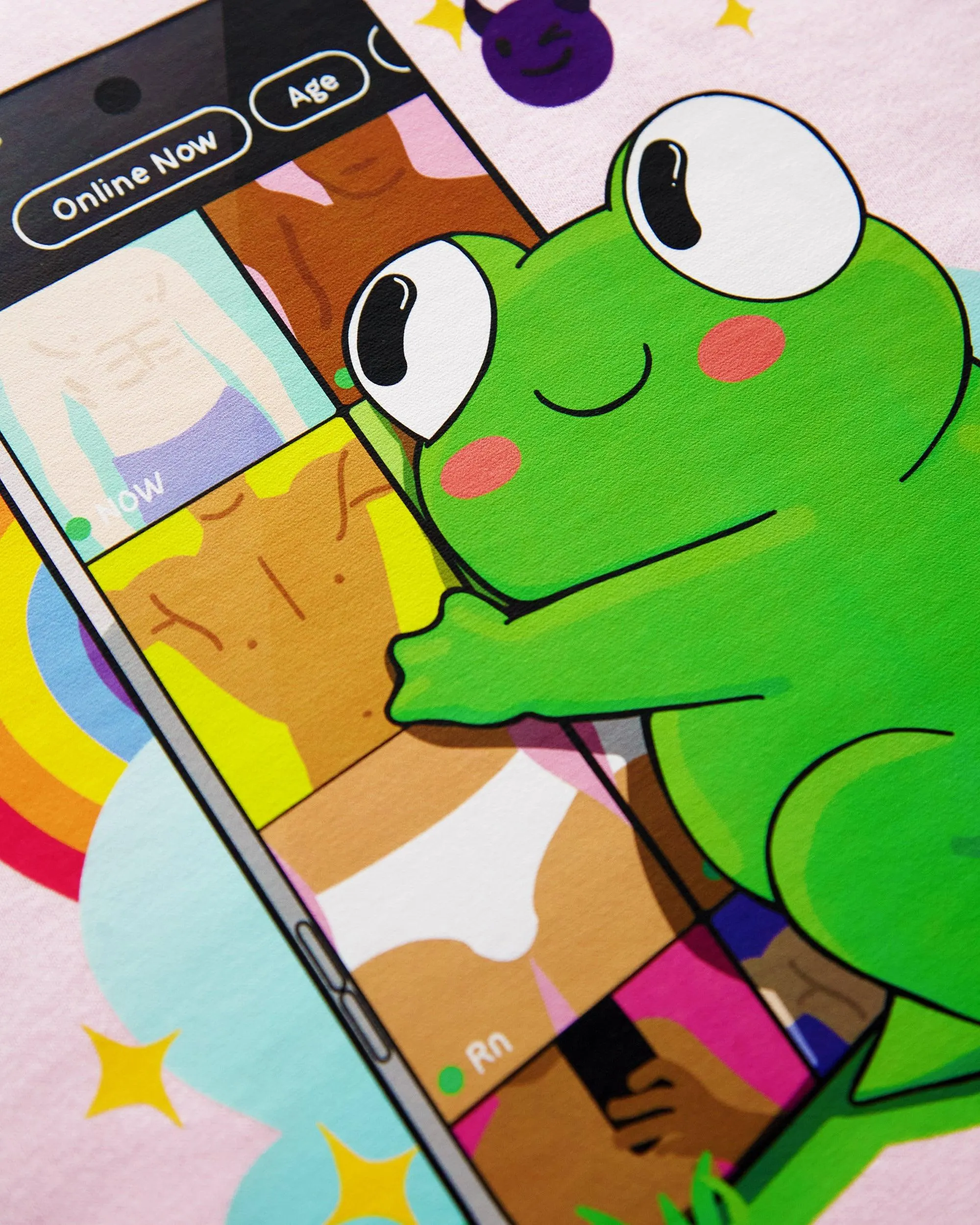 Introducing Hoppy: Your Playful Dating App Addict on pink, mens crop top