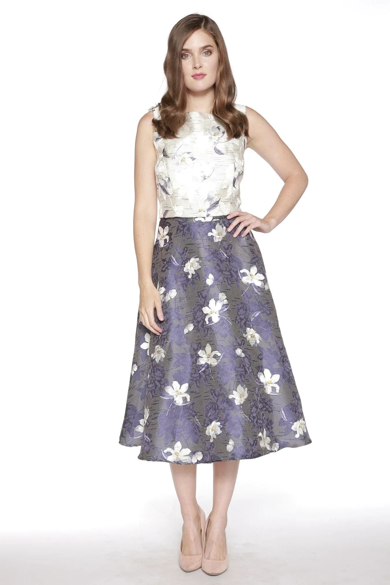 Jacquard Floral Top and Skirt Set
