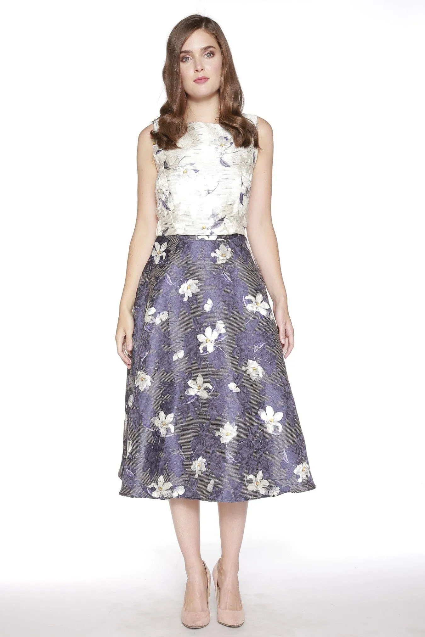 Jacquard Floral Top and Skirt Set