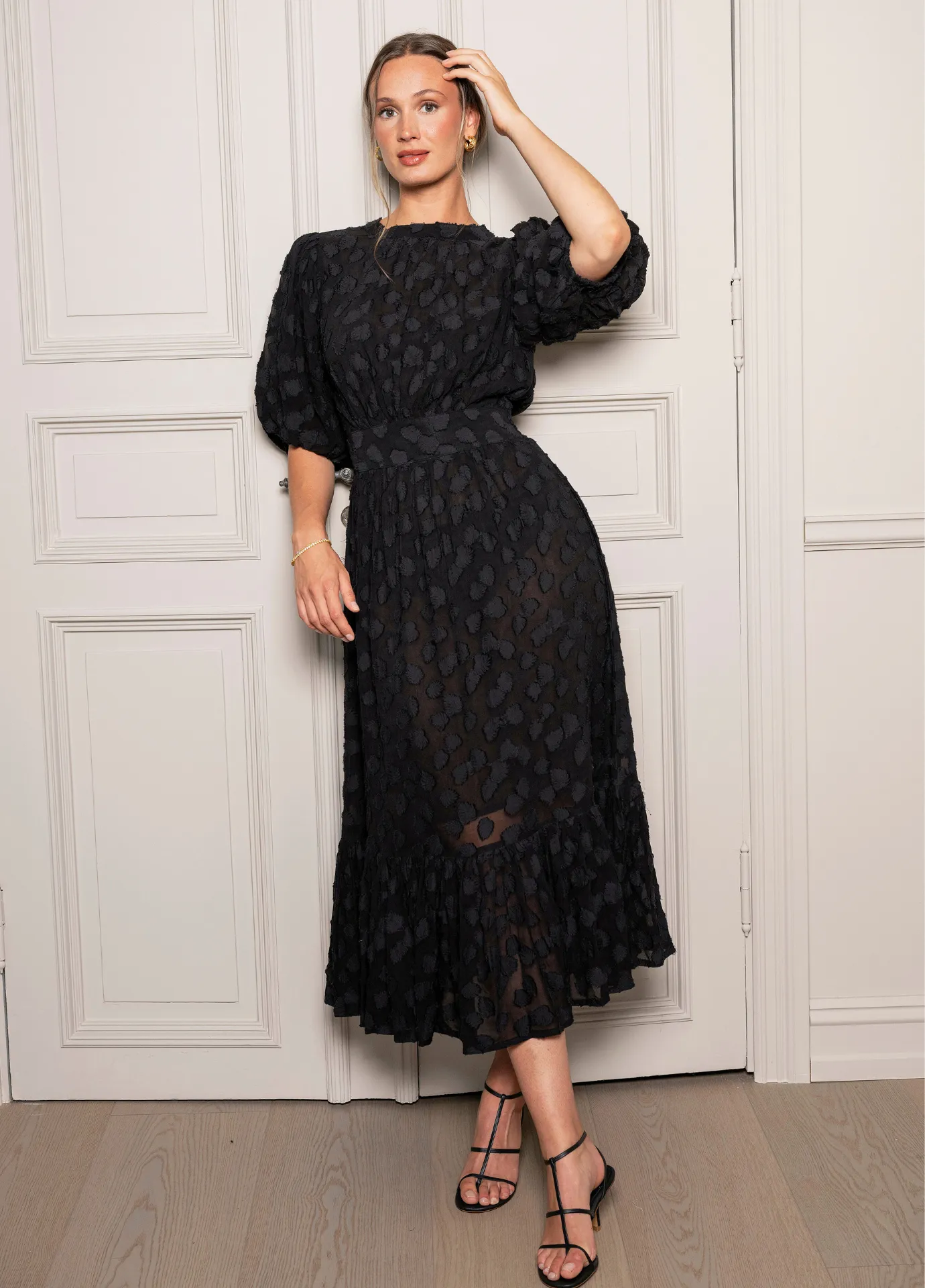 Jardin Midi Dress Noir Georgette