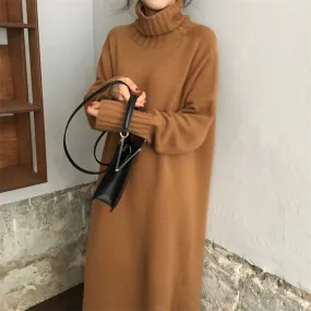 Joskaa Christmas Gift Women'S One-Piece Knitted Sweater Dress 2024 New Autumn And Winter Retro Loose Split Dress Korean Women'S Knitted Dress