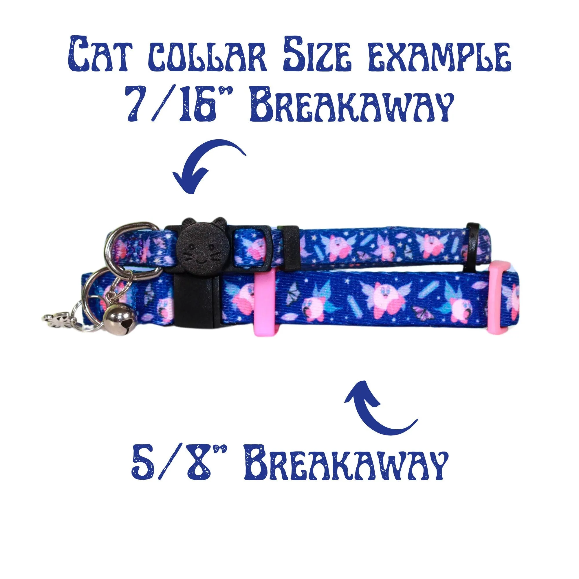 Kirby Fairy Cat collar , Wide cat collar, Breakaway cat collar, Buckle cat collar, Collar for large cats,
