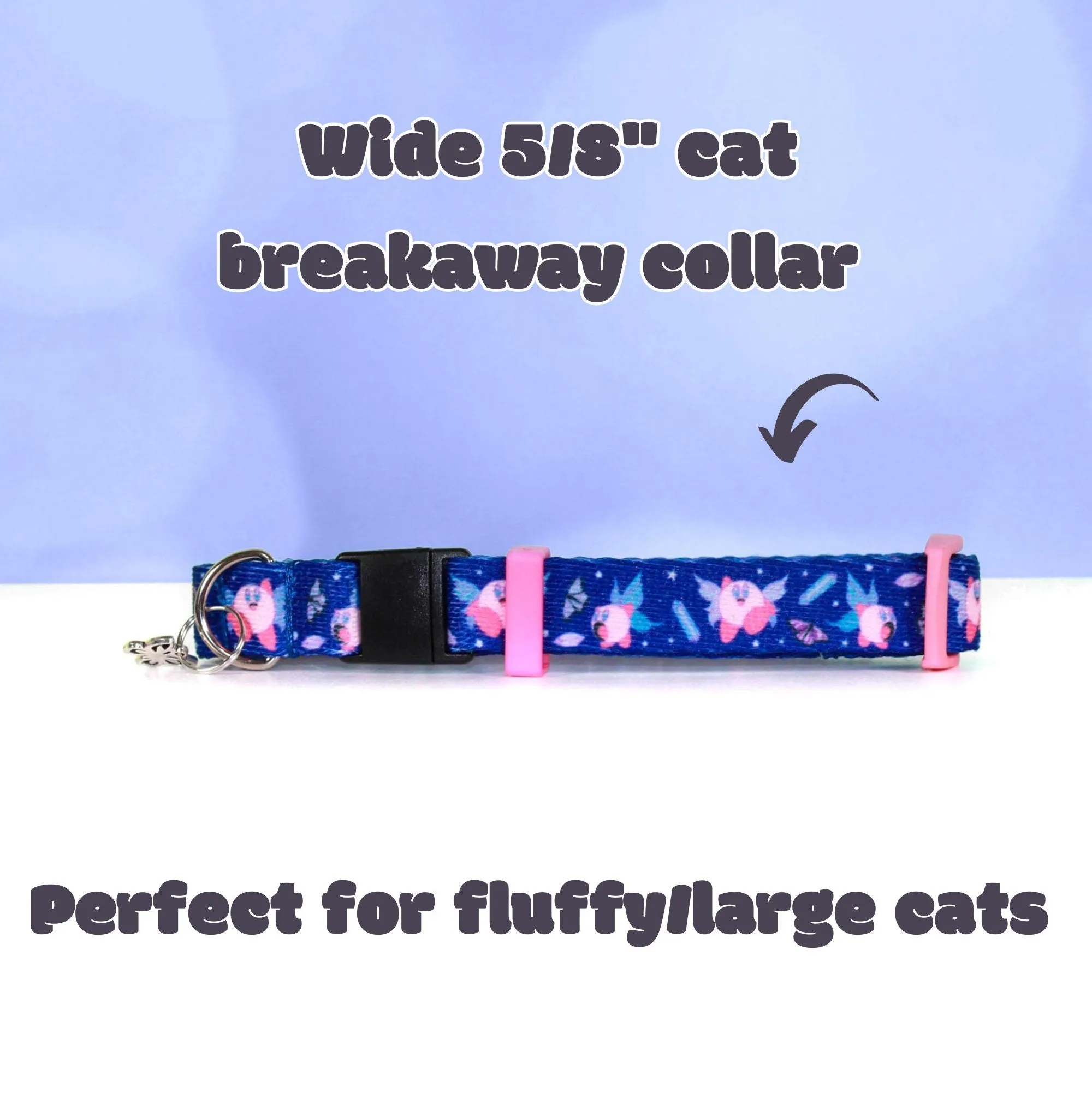Kirby Fairy Cat collar , Wide cat collar, Breakaway cat collar, Buckle cat collar, Collar for large cats,