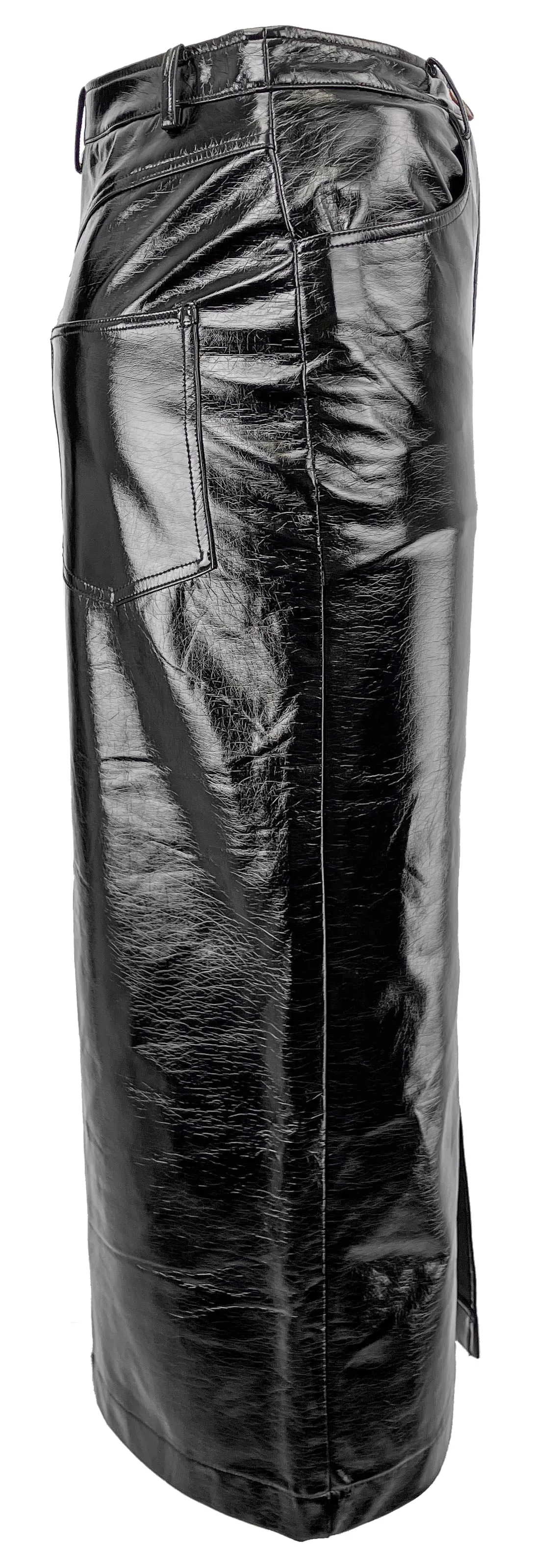 Kitri Faux Patent Leather Midi Skirt in Black