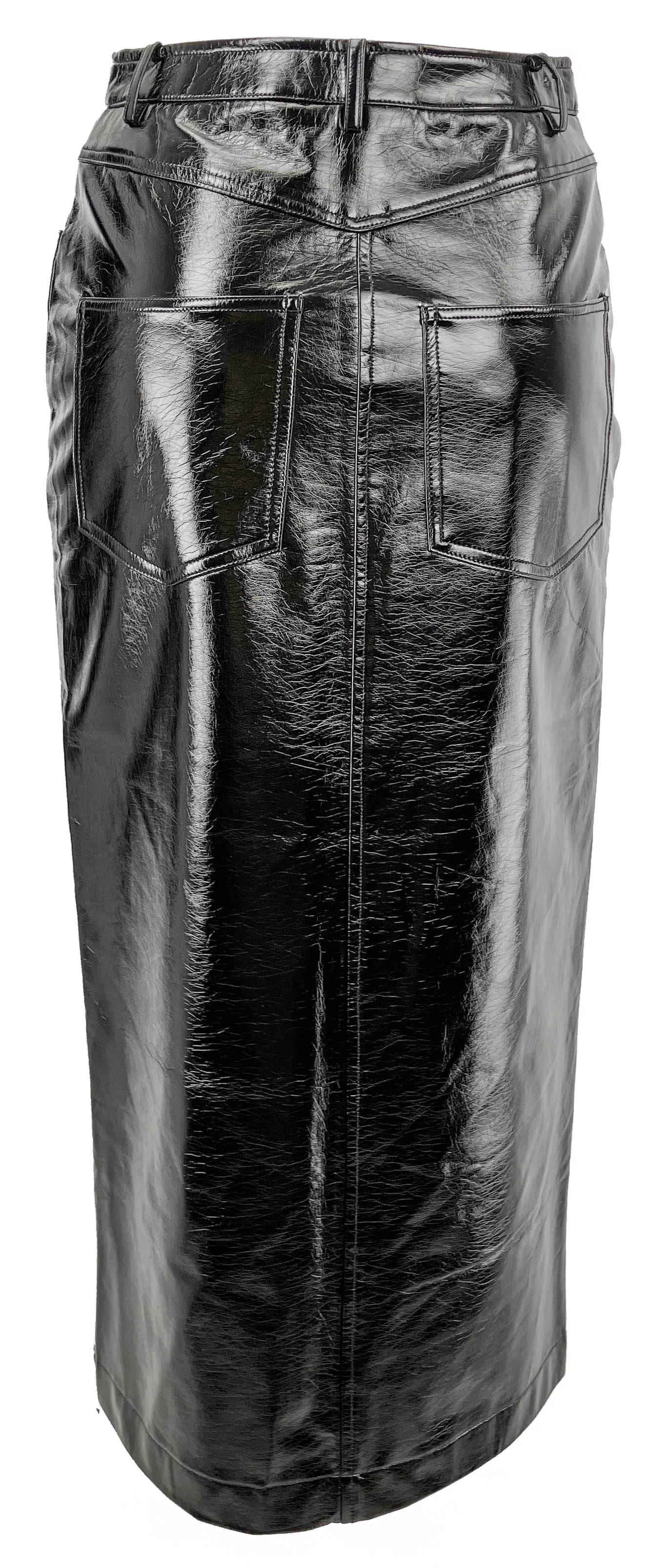 Kitri Faux Patent Leather Midi Skirt in Black
