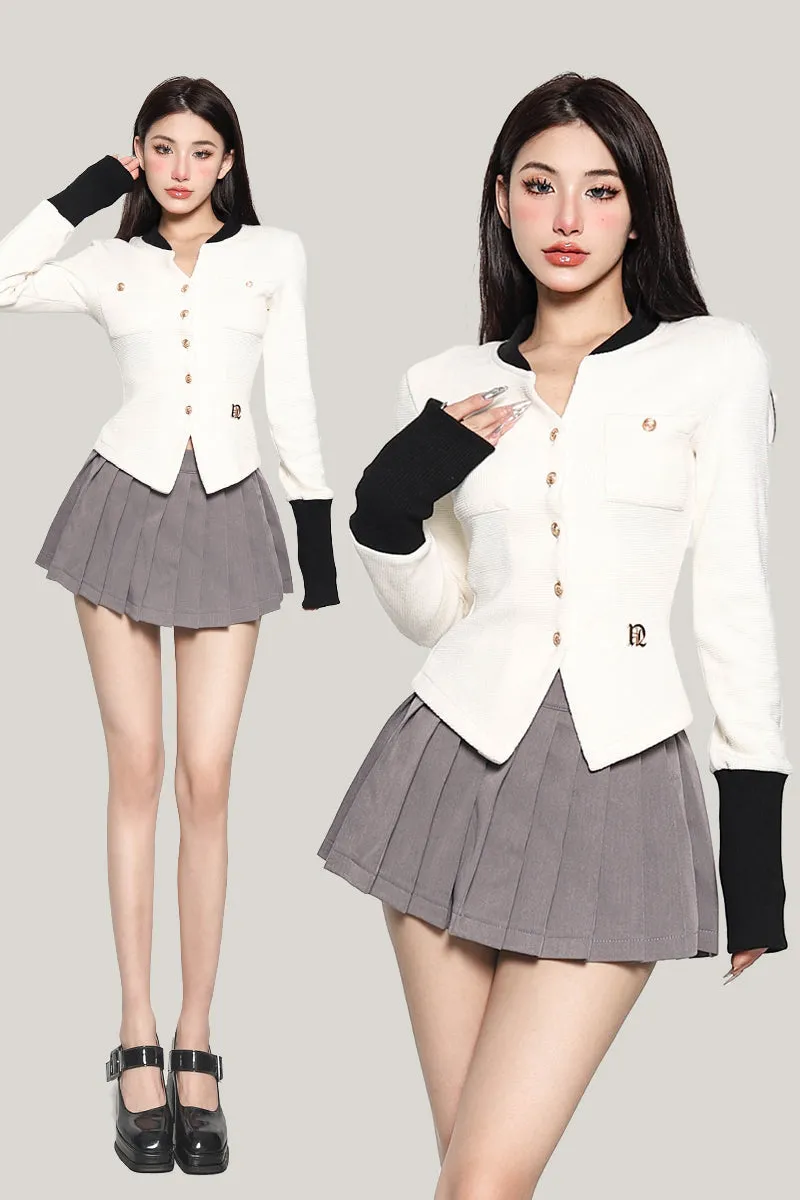 Labelle White Long Sleeve Button Up Slim Coat Top