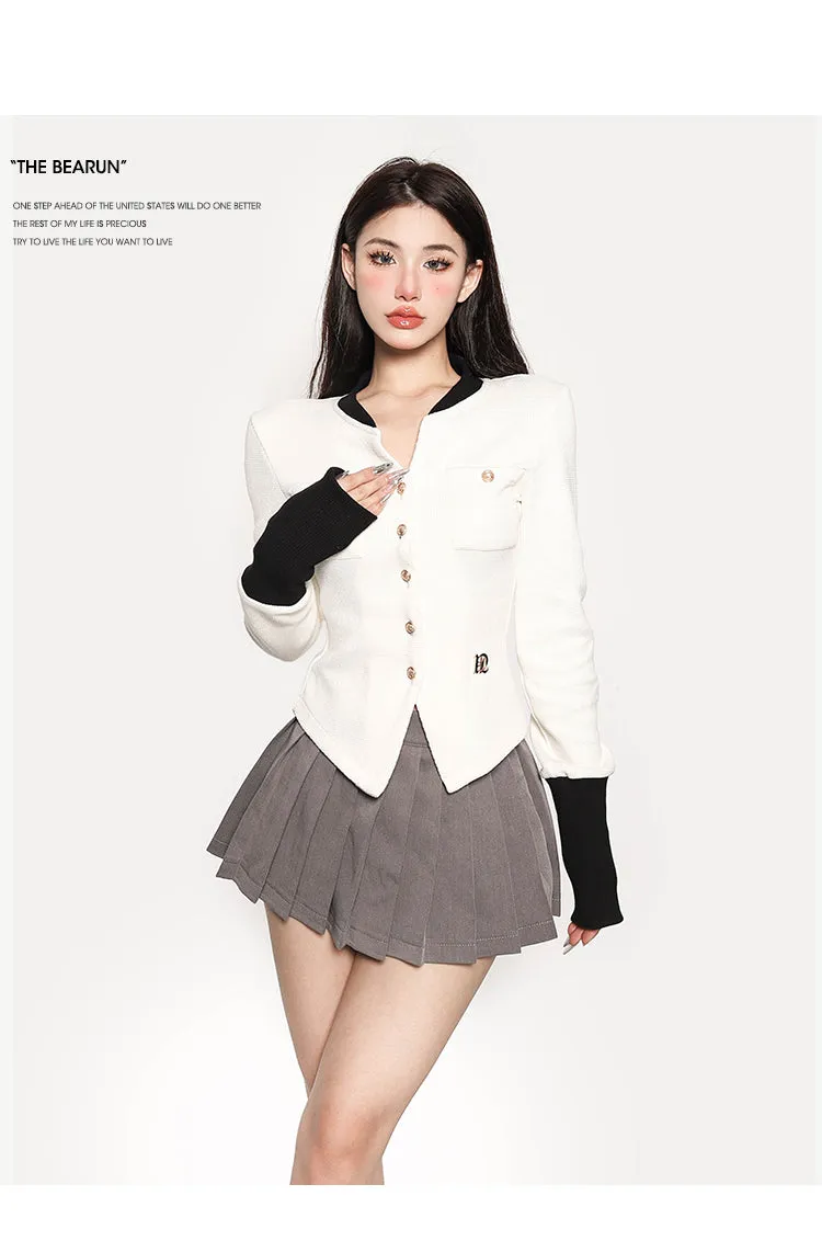 Labelle White Long Sleeve Button Up Slim Coat Top