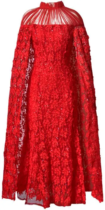 Lace & Mesh Gown with Cape