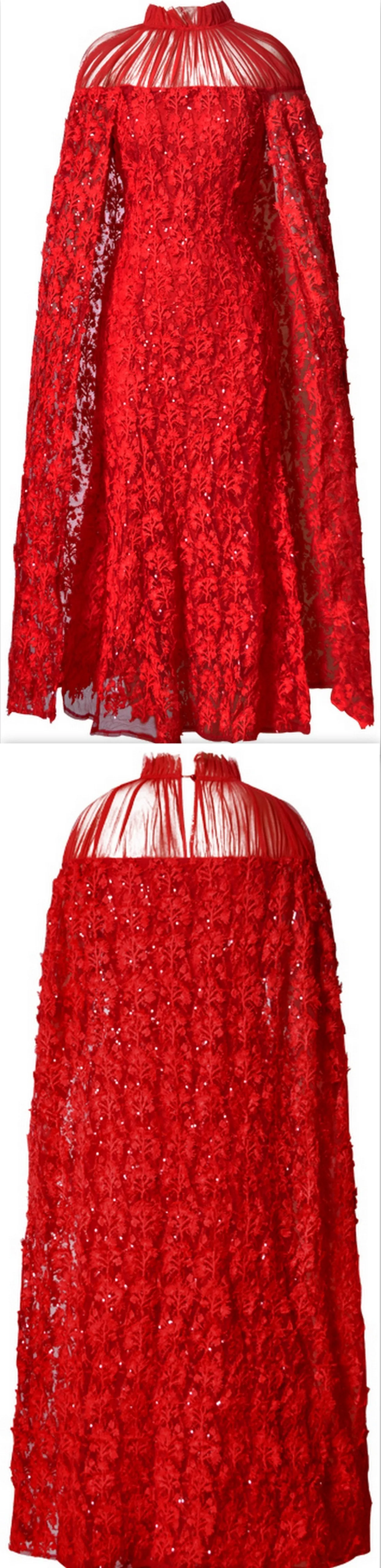 Lace & Mesh Gown with Cape