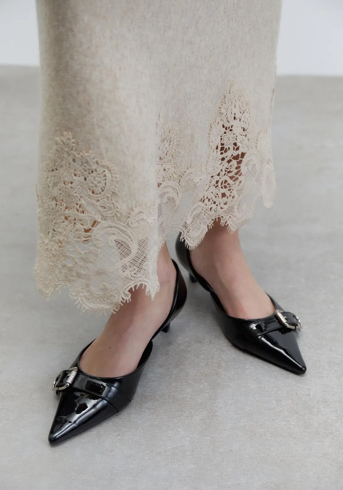 Lace detail midi skirt - Melange Mink